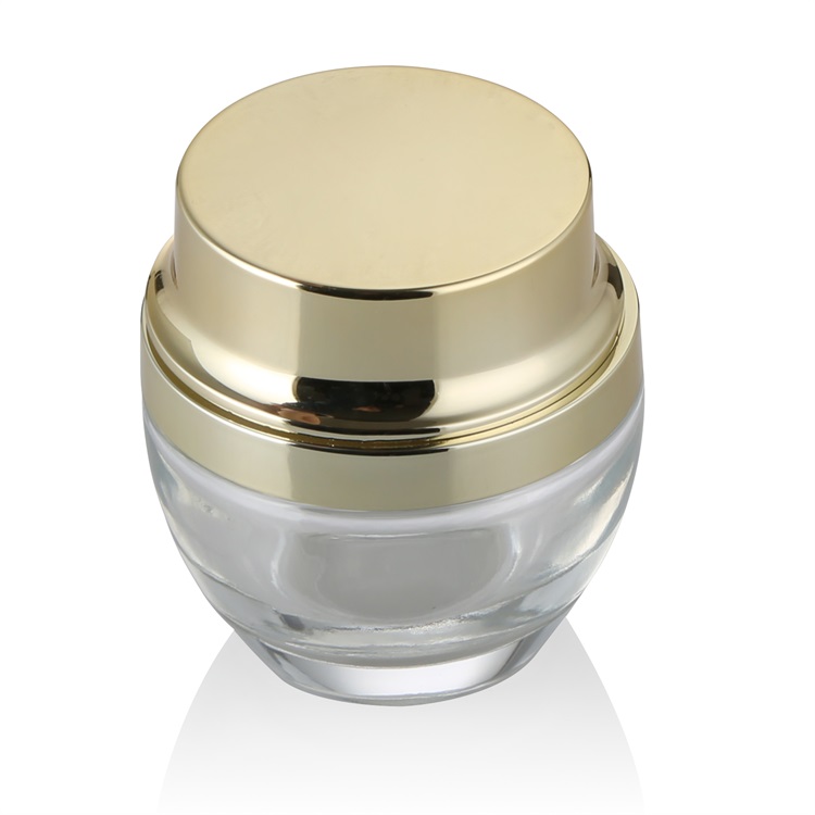 2018 hot sale mini 30g 50g transparent clear glass cosmetic face cream jar seal beauty care with shiny gold UV cap