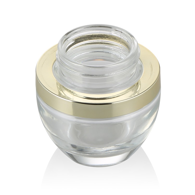 2018 hot sale mini 30g 50g transparent clear glass cosmetic face cream jar seal beauty care with shiny gold UV cap