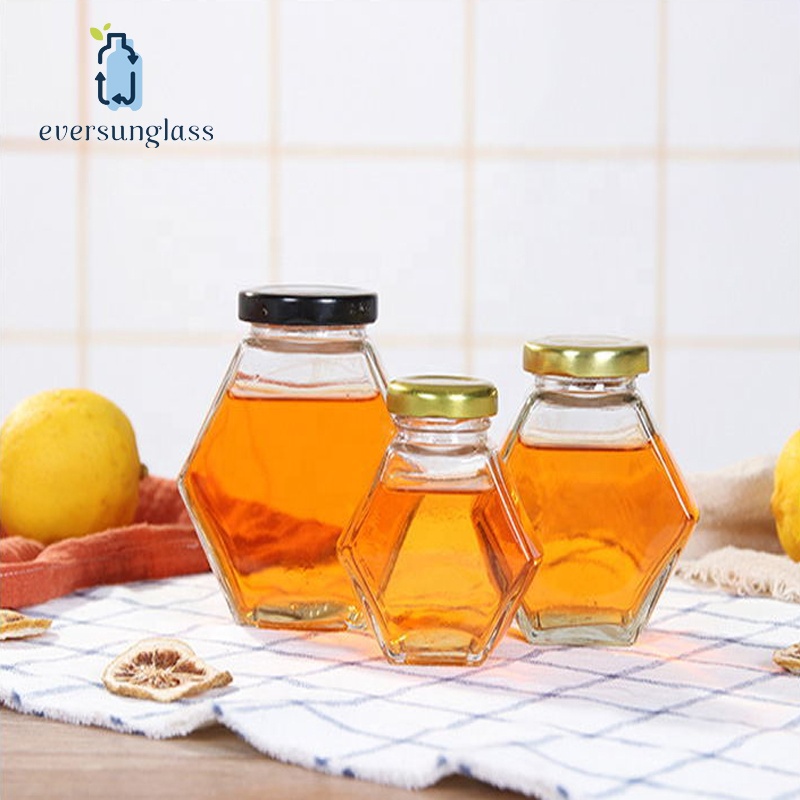 2019 Hot Sell 100ml Hexagon Glass Honey Jar Empty Clear Glass Food Storage Jar For Honey With Tinplate Cap