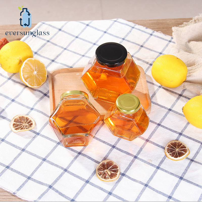 2019 Hot Sell 100ml Hexagon Glass Honey Jar Empty Clear Glass Food Storage Jar For Honey With Tinplate Cap