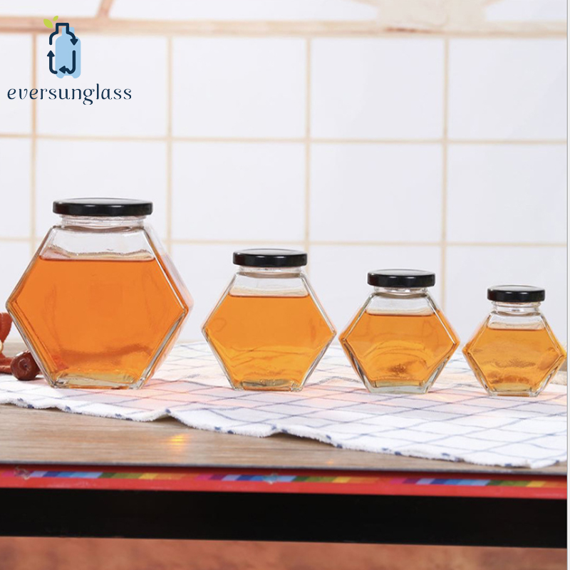 2019 Hot Sell 100ml Hexagon Glass Honey Jar Empty Clear Glass Food Storage Jar For Honey With Tinplate Cap