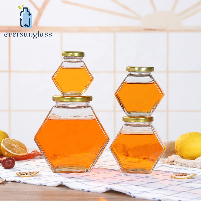2019 Hot Sell 100ml Hexagon Glass Honey Jar Empty Clear Glass Food Storage Jar For Honey With Tinplate Cap