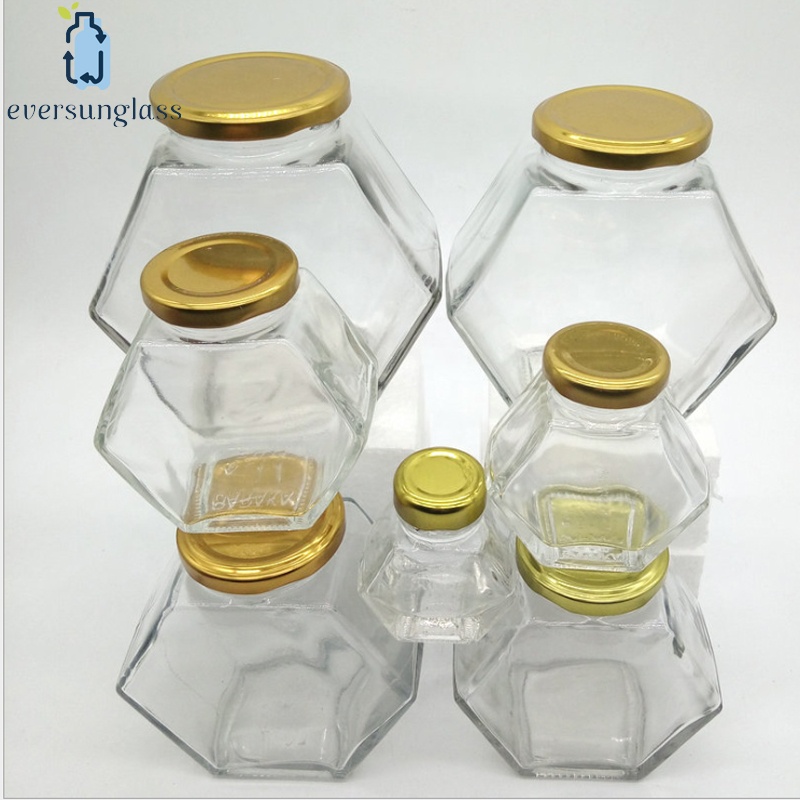 2019 Hot Sell 100ml Hexagon Glass Honey Jar Empty Clear Glass Food Storage Jar For Honey With Tinplate Cap