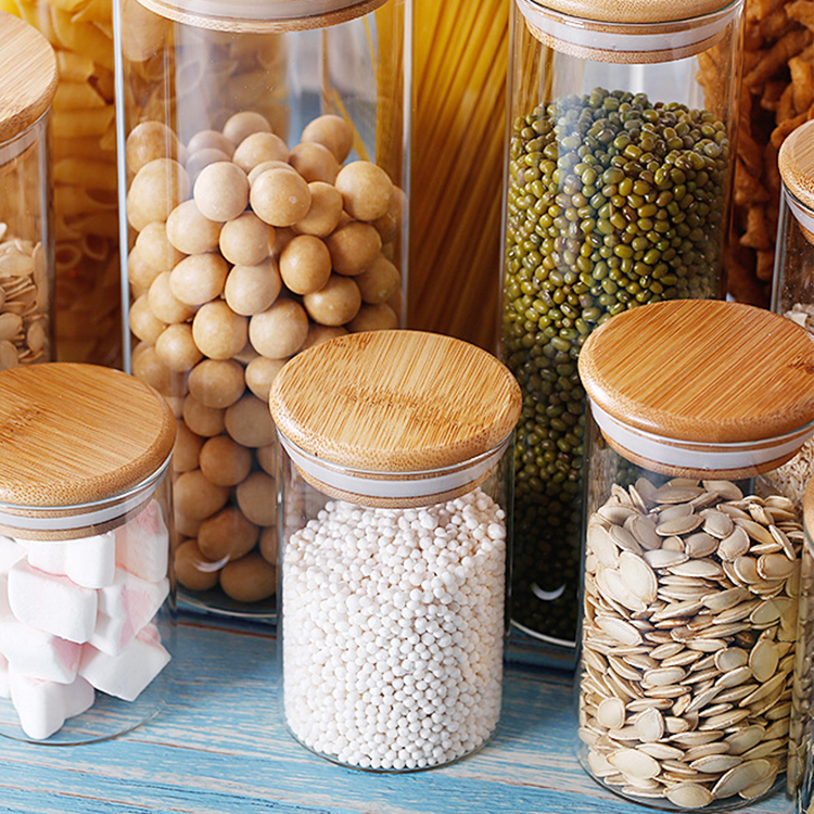 2019 Hot-sale 300ml 500ml 860ml 1200ml Transparency Glass Storage With Bamboo lid