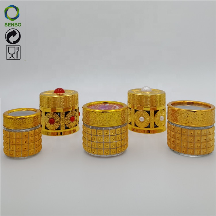 2019 New Style Saffron Glass Packing Bottle with Gold Lid Hemp Herb Glass Packing Container With Plastic Lid