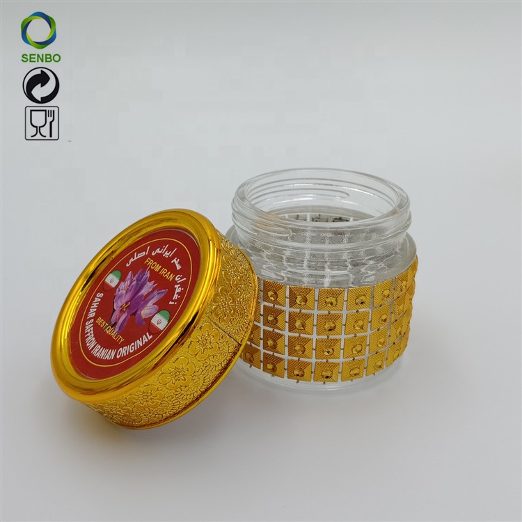 2019 New Style Saffron Glass Packing Bottle with Gold Lid Hemp Herb Glass Packing Container With Plastic Lid