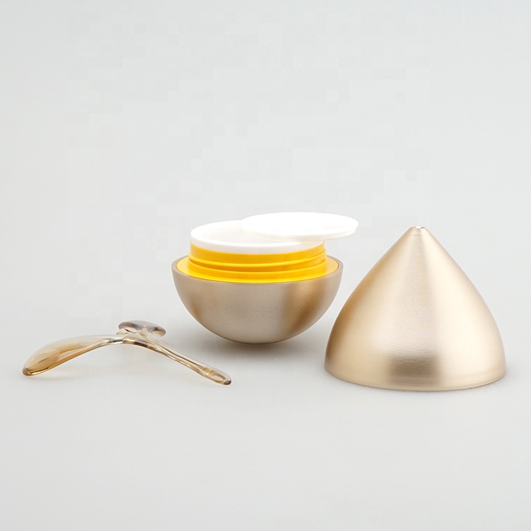 2019 New design cosmetic spherical plastic cream packaging jar 50ml with physical rotating plastic spoon