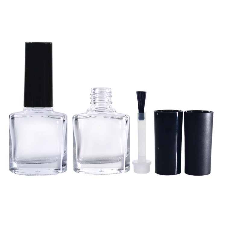 2019 New product empty 7ml 9ml flat round matte black clear oblate nail polish glass bottle with brush