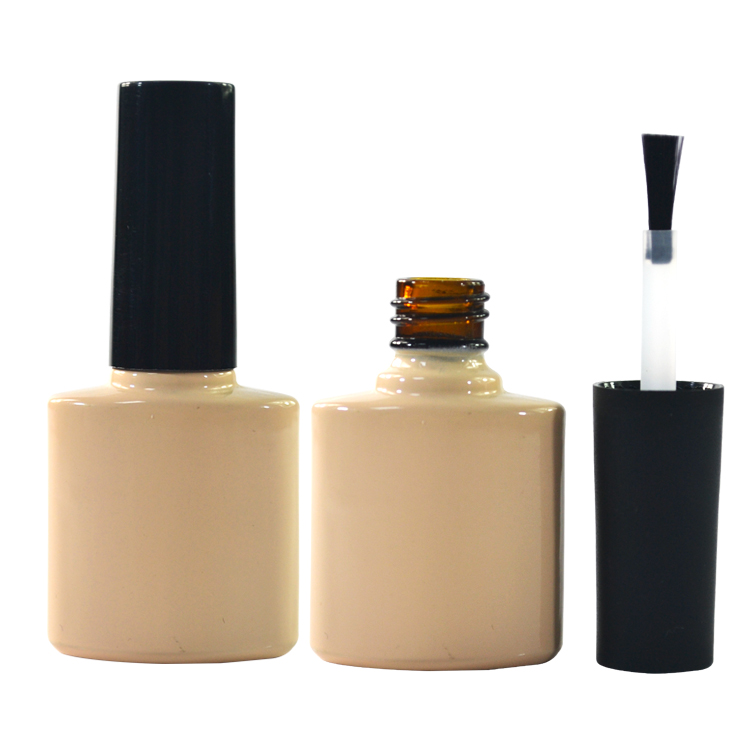 2019 New product empty 7ml 9ml flat round matte black clear oblate nail polish glass bottle with brush