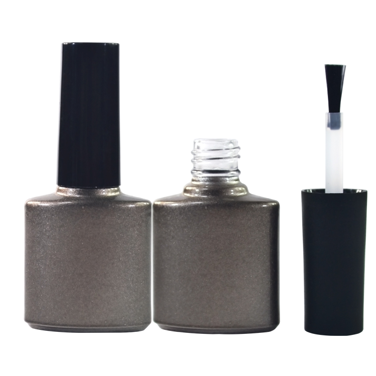 2019 New product empty 7ml 9ml flat round matte black clear oblate nail polish glass bottle with brush