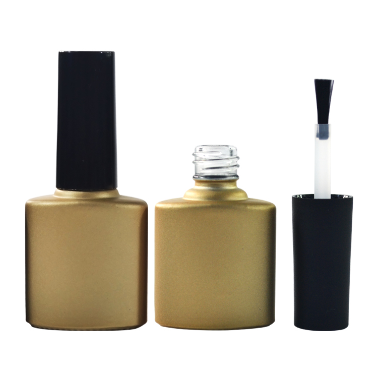 2019 New product empty 7ml 9ml flat round matte black clear oblate nail polish glass bottle with brush