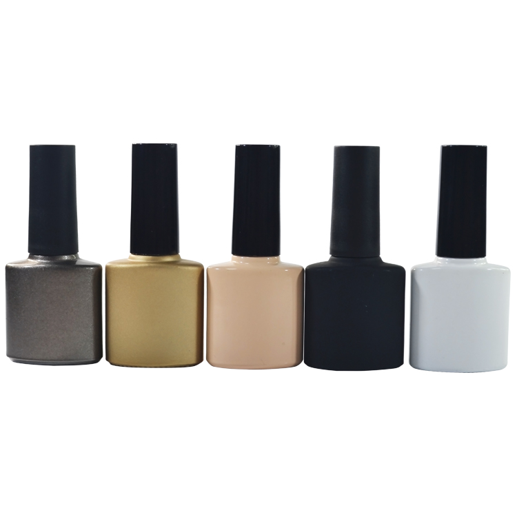 2019 New product empty 7ml 9ml flat round matte black clear oblate nail polish glass bottle with brush