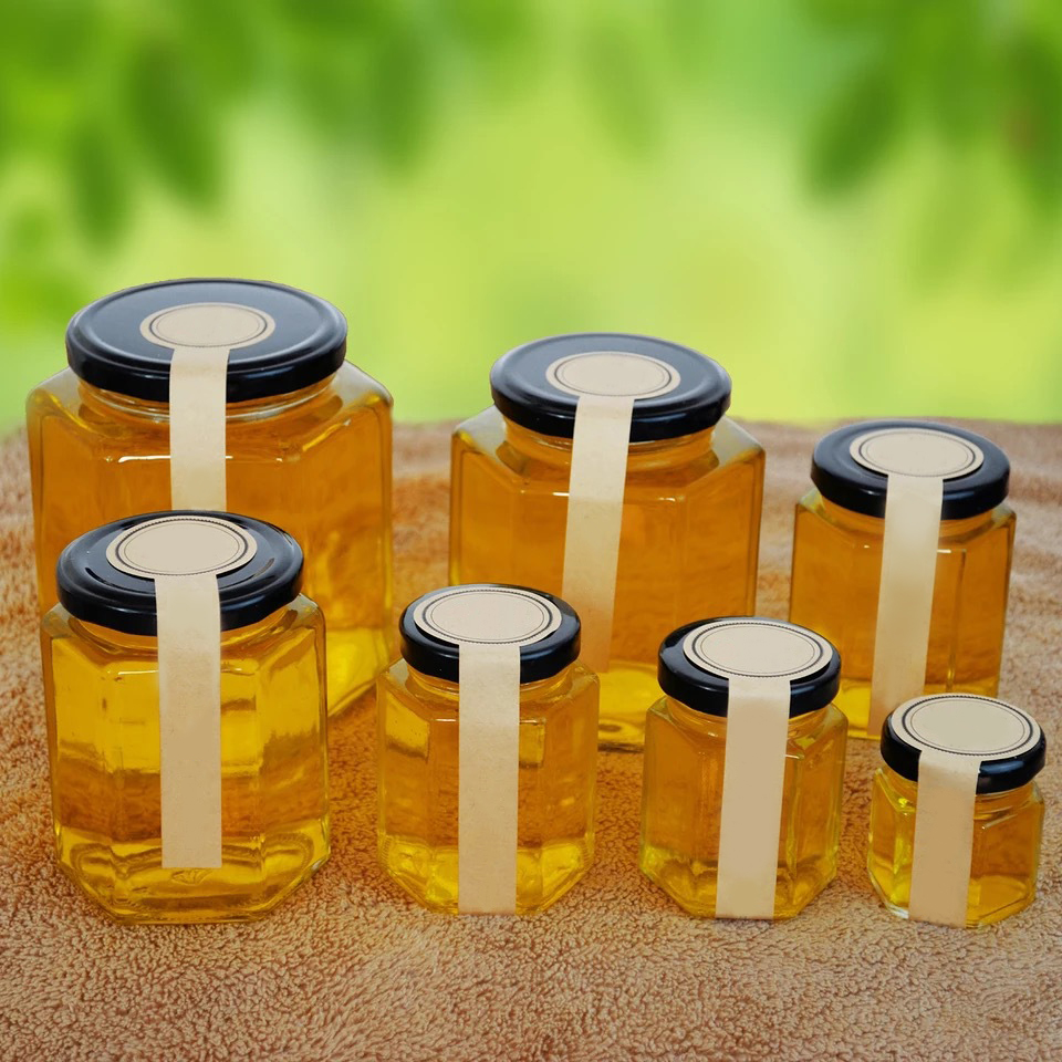2019 Popular sales honey spoon hexagon honey jar, storage bottles jars