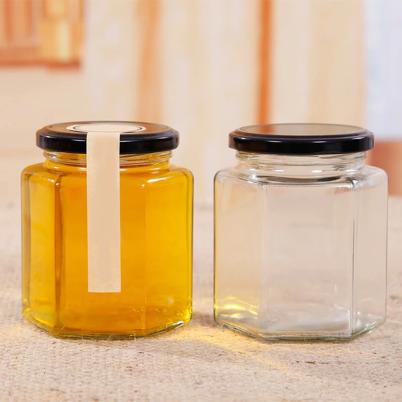 2019 Popular sales honey spoon hexagon honey jar, storage bottles jars