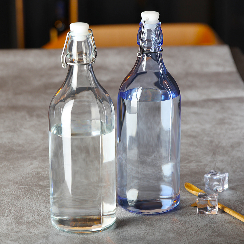 2019 best selling cheap stocked flip top cooking oil round glass bottle swing top 250ml 500ml 750ml 1000ml for juice milk
