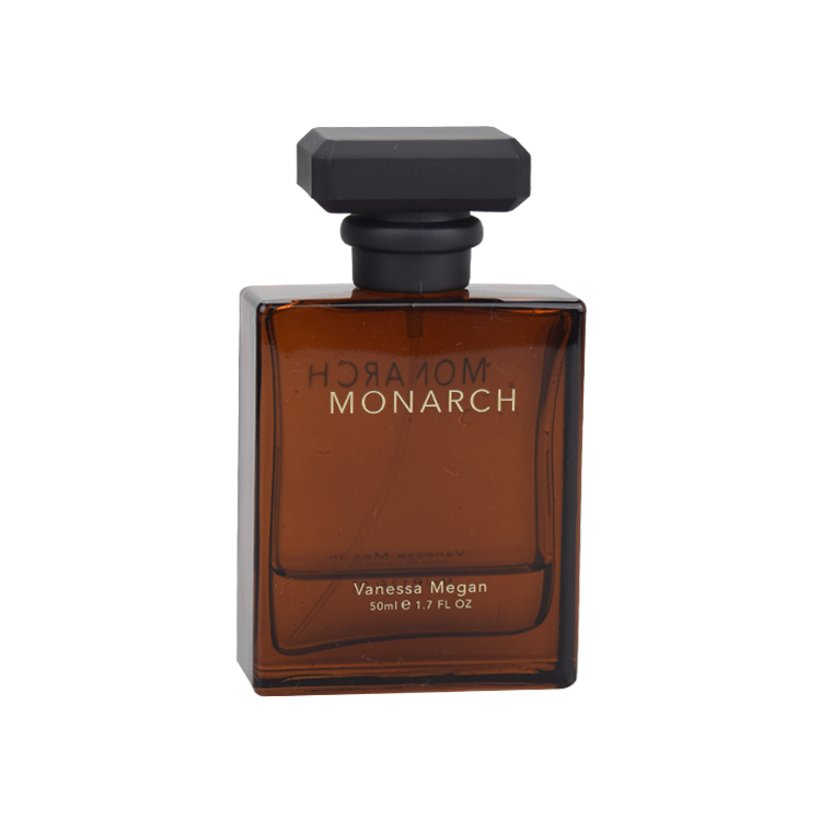 2019 fancy 10ml 50ml amber brown mold glass crimp neck perfume bottle with matte black plastic cap