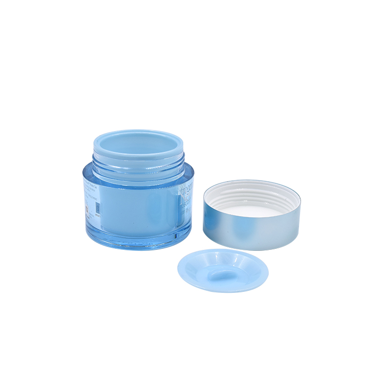 2019 hot sale 50g blue dual walled acrylic plastic lip balm gel face mask jar with blue inner jar
