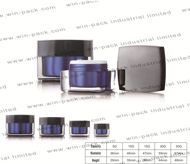 2019 new cosmetic packing 5g 30g 50g square purple designer acrylic cream jar and dual wall container