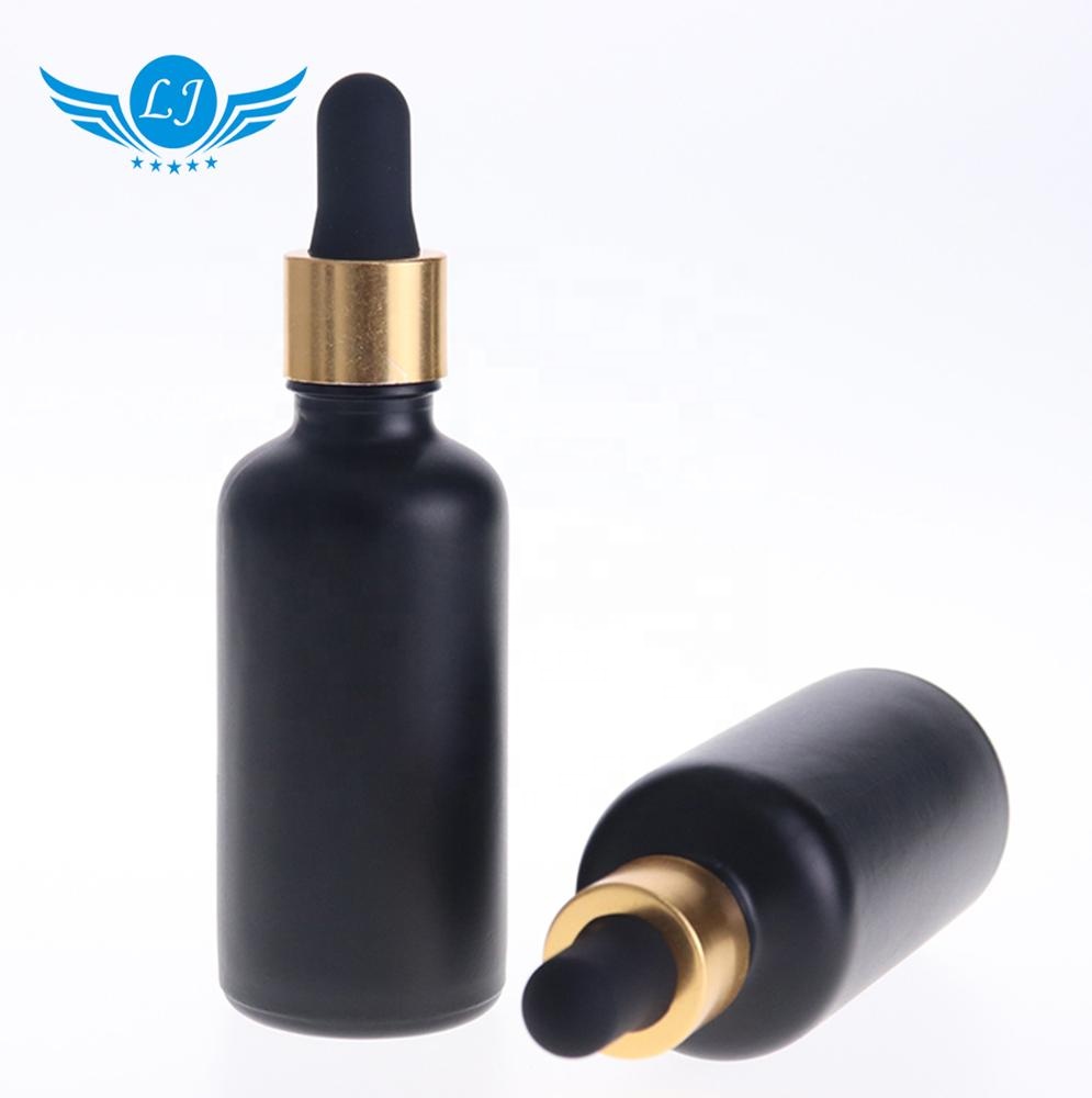 2019 popular 1oz  frosted green matte black dropper olive oil bottle with  eye dropper plastic black collar for facial serum