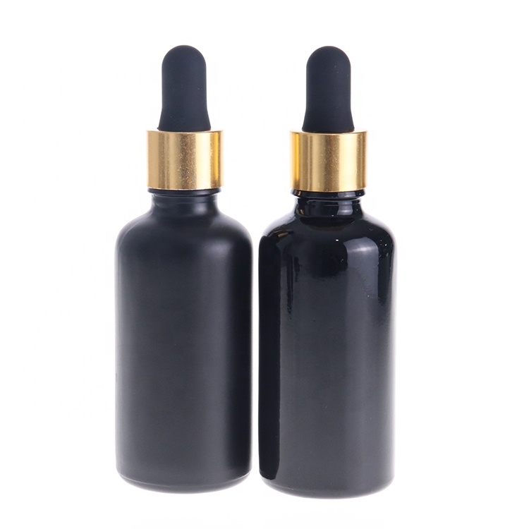 2019 popular 1oz frosted green matte black dropper olive oil bottle with eye dropper plastic black collar for facial serum