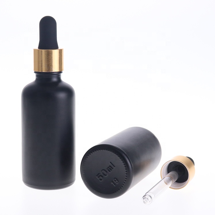 2019 popular 1oz frosted green matte black dropper olive oil bottle with eye dropper plastic black collar for facial serum
