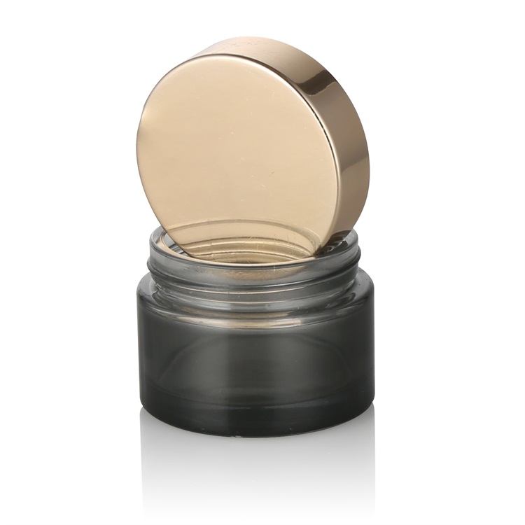 2019 wholesale empty 50g black painted glass cosmetic cream jar with matte gold aluminum cap