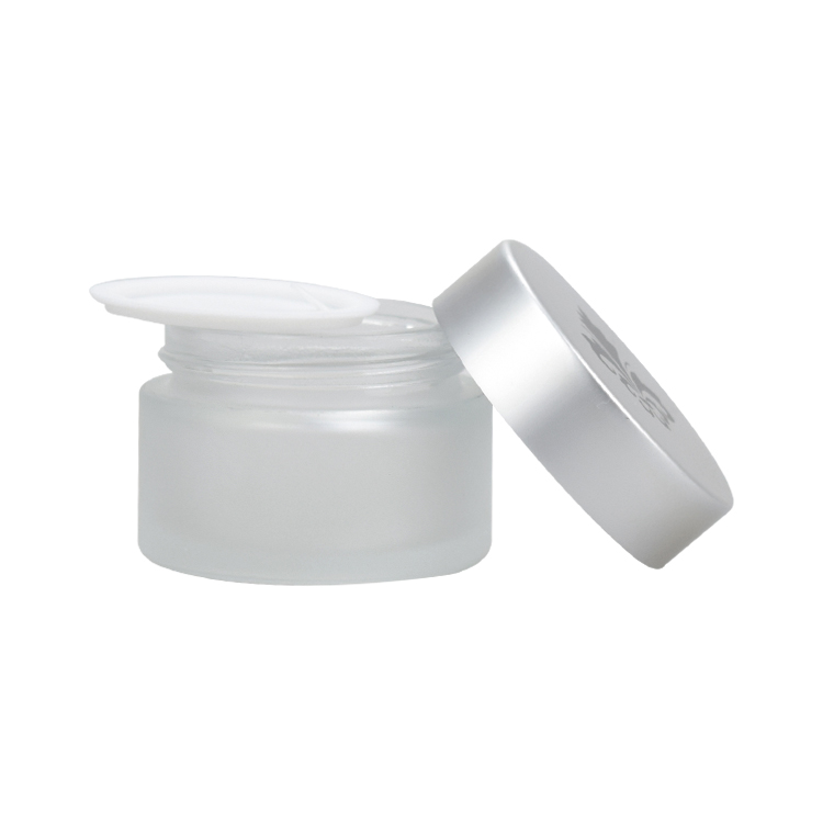 2020 5ml 10ml 20ml 30ml 50ml 100ml clear frosted cosmetic glass skincare face mask cream jar with matte silver cap