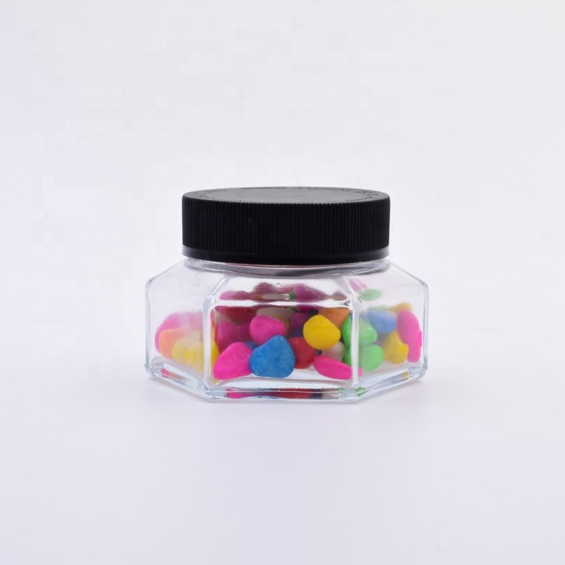 2020 90 ml transparent hexagon CBD jar wide mouth medical oil rosins waxes flower packaging glass jar with child resistant lid