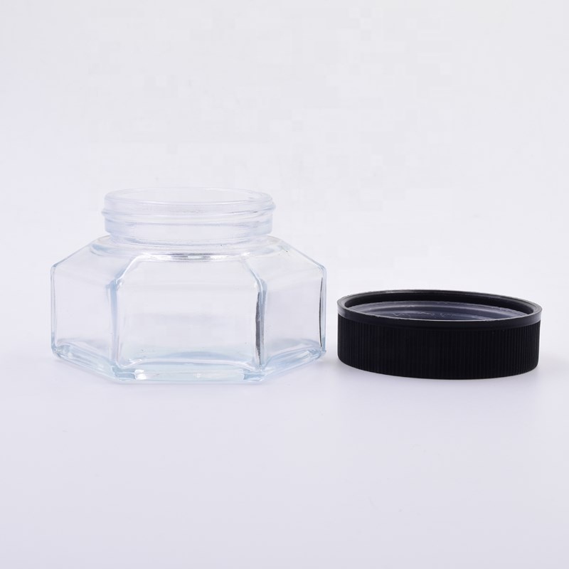 2020 90 ml transparent hexagon CBD jar wide mouth medical oil rosins waxes flower packaging glass jar with child resistant lid