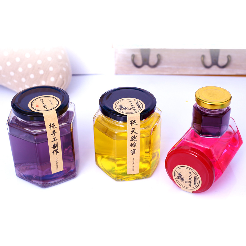 2020 Customized Recyclable Hexagonal Empty Clear Bulk Mini Glass Jam Jars With Black Lid In Bulk