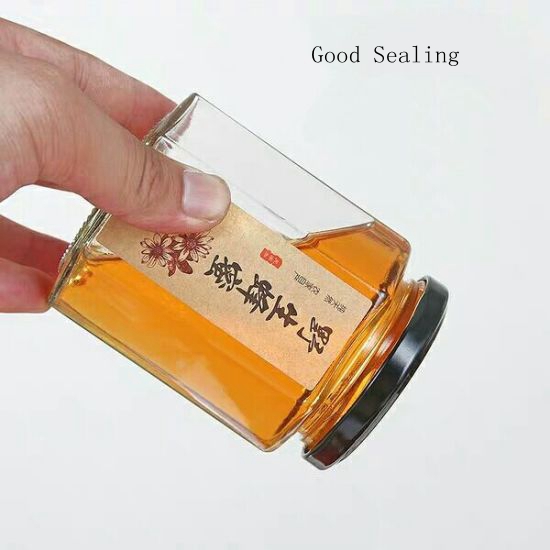 2020 Customized Recyclable Hexagonal Empty Clear Bulk Mini Pickle Jar Glass With Black Lid