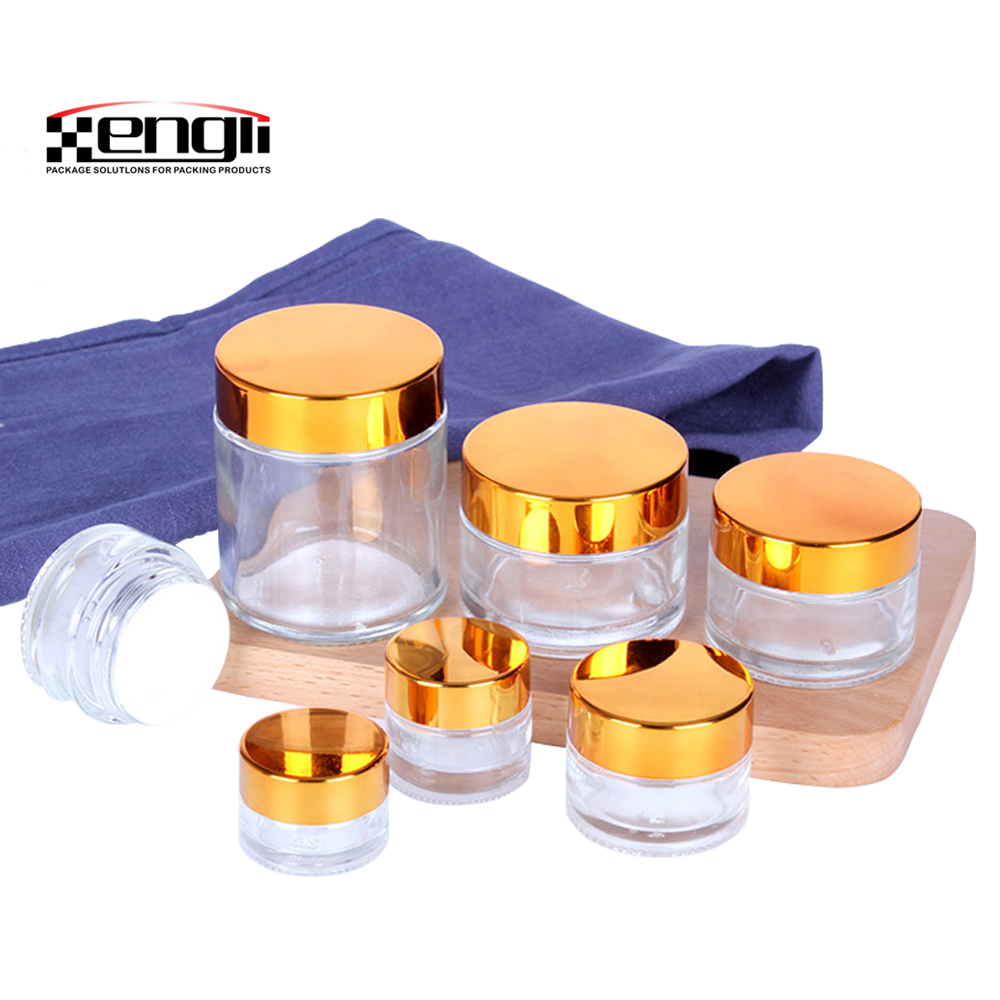 2020 Hot Sale Low MOQ 5g 10g 15g 20g 30g 50g 80g 100g Cream Jar Bottle With Golden Cover Bottle Cap Luxury Cosmetic Bottling