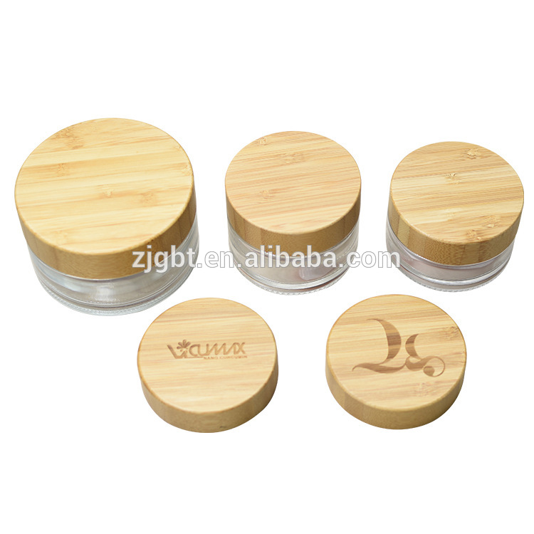 2020 Hot Sale round shape transparent/froested glass container with Bamboo cap skin care Bamboo lid cream jars cosmetic in stock
