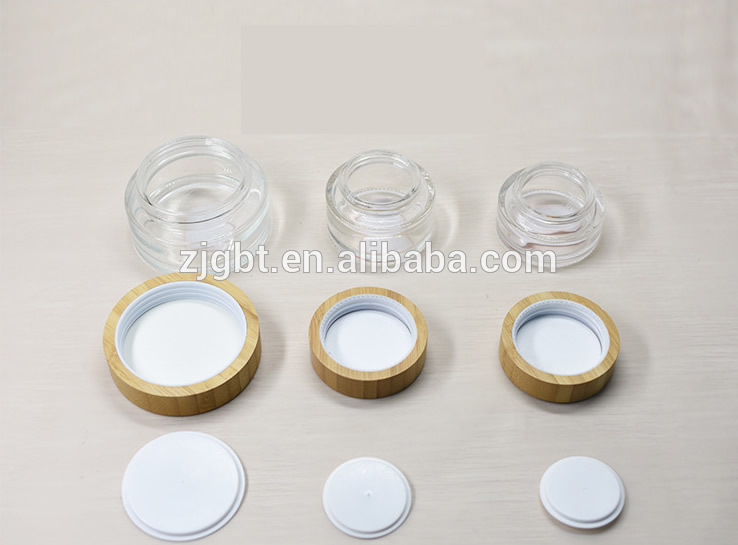 2020 Hot Sale round shape transparent/froested glass container with Bamboo cap skin care Bamboo lid cream jars cosmetic in stock
