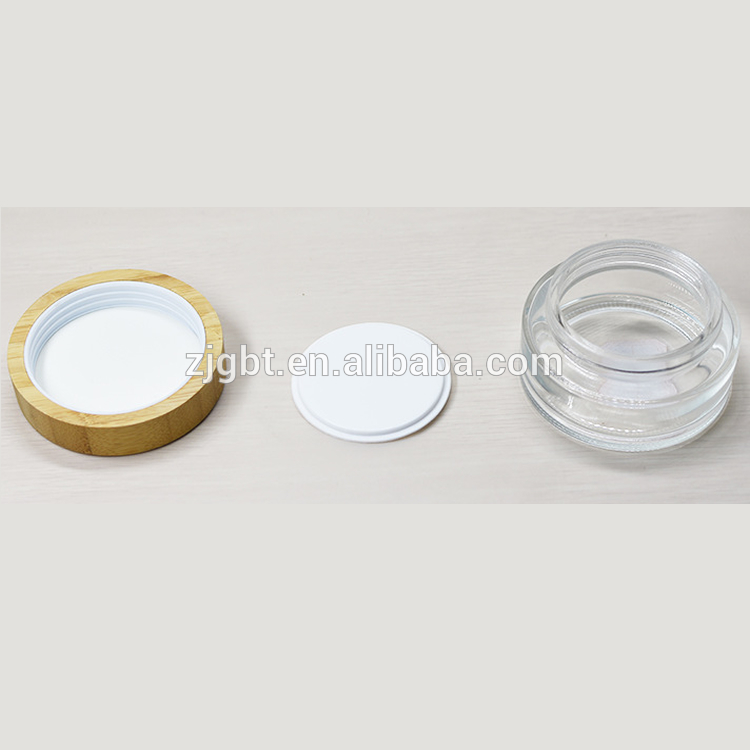 2020 Hot Sale round shape transparent/froested glass container with Bamboo cap skin care Bamboo lid cream jars cosmetic in stock
