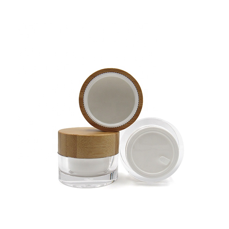 2020 Hot sale 15g 30g 50g 100g cosmetic skincare plastic cylinder container facial cream acrylic jars set with bamboo wooden cap