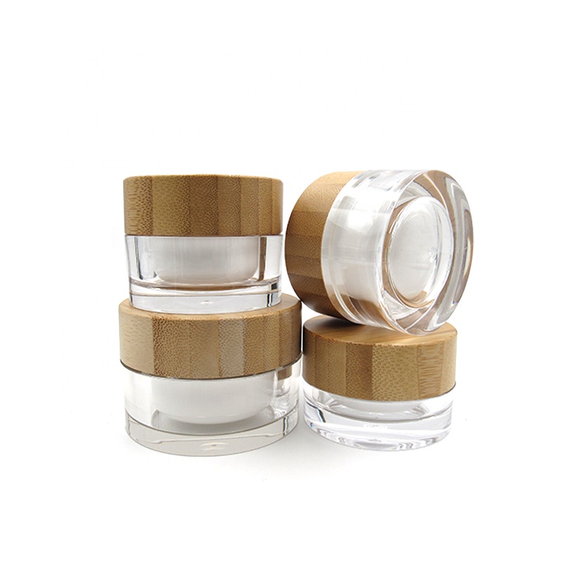 2020 Hot sale 15g 30g 50g 100g cosmetic skincare plastic cylinder container facial cream acrylic jars set with bamboo wooden cap