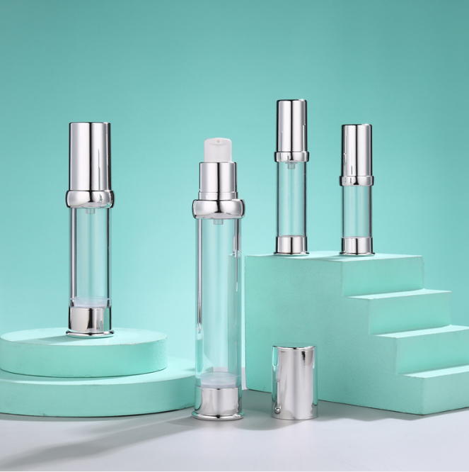 2020 Hot sell 20ml-50ml sliver aluminum pump spary lotion bottle packaging cosmetic lotion bottle with pump