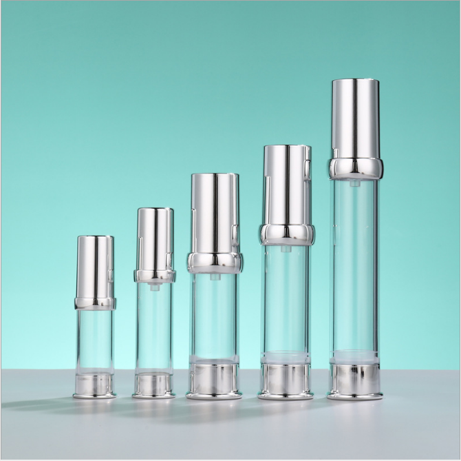 2020 Hot sell 20ml-50ml sliver aluminum pump spary lotion bottle packaging cosmetic lotion bottle with pump