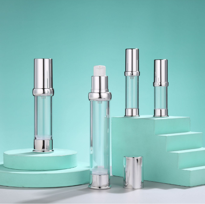 2020 Hot sell 20ml-50ml sliver aluminum pump spary lotion bottle packaging cosmetic lotion bottle with pump