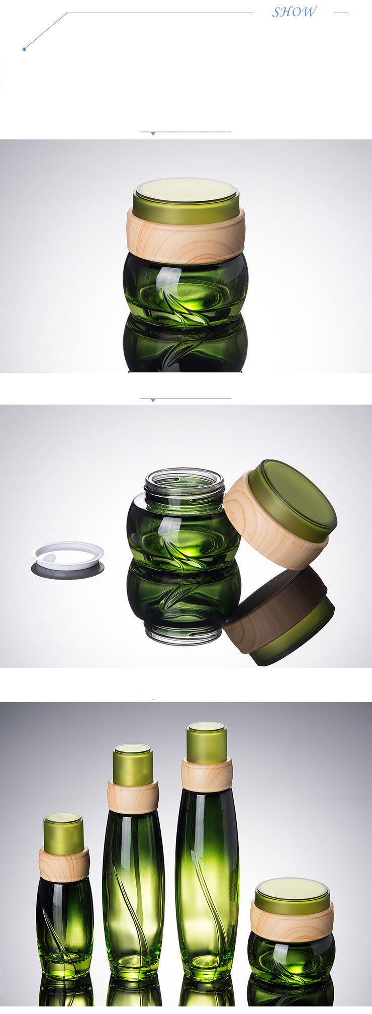 2020 NEW skincare packaging and cosmetic packaging green glass cream jar
