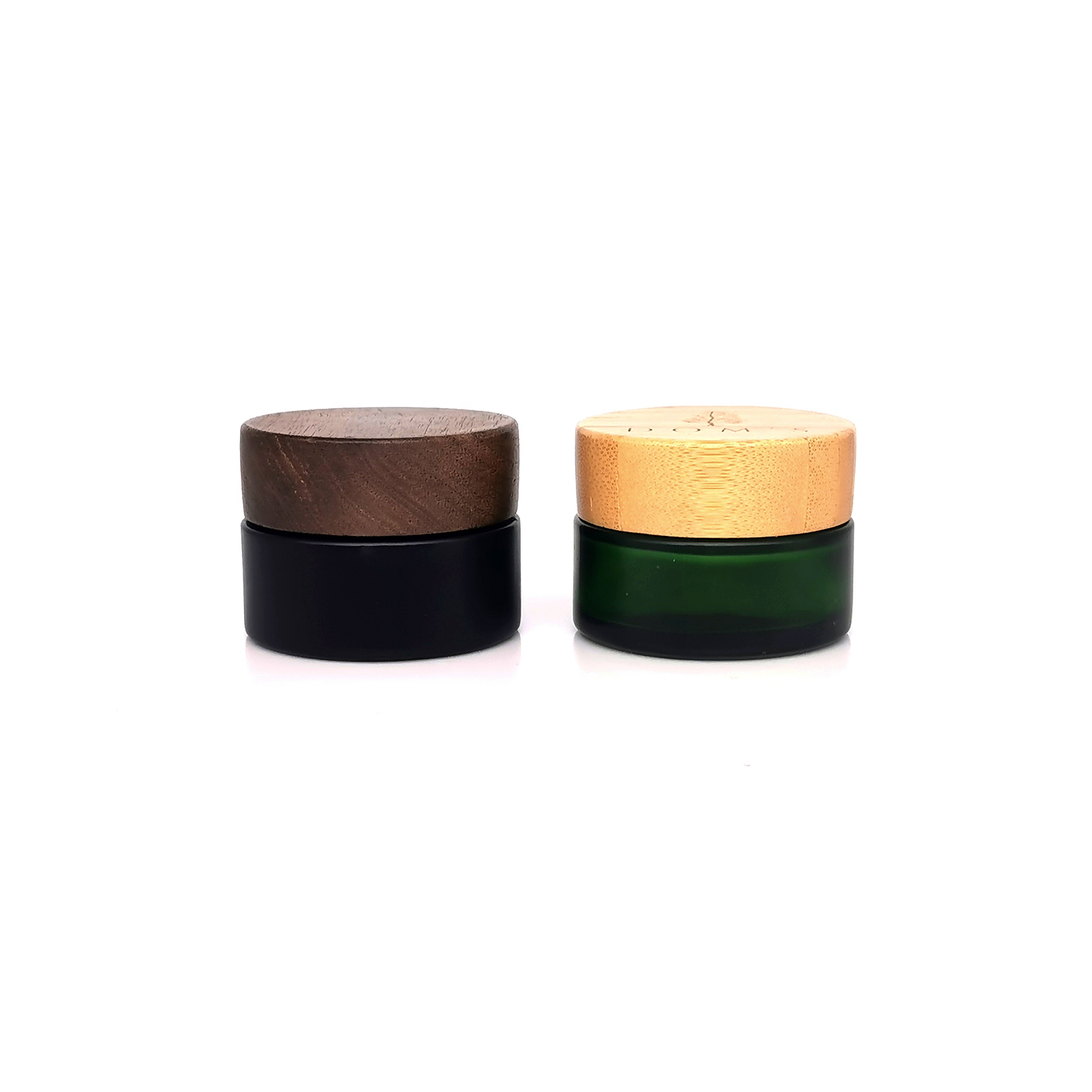 2020 Natural Eco-friendly 30g Wooden Cosmetic Jar Frosted Black Glass Jar with Wood Lid