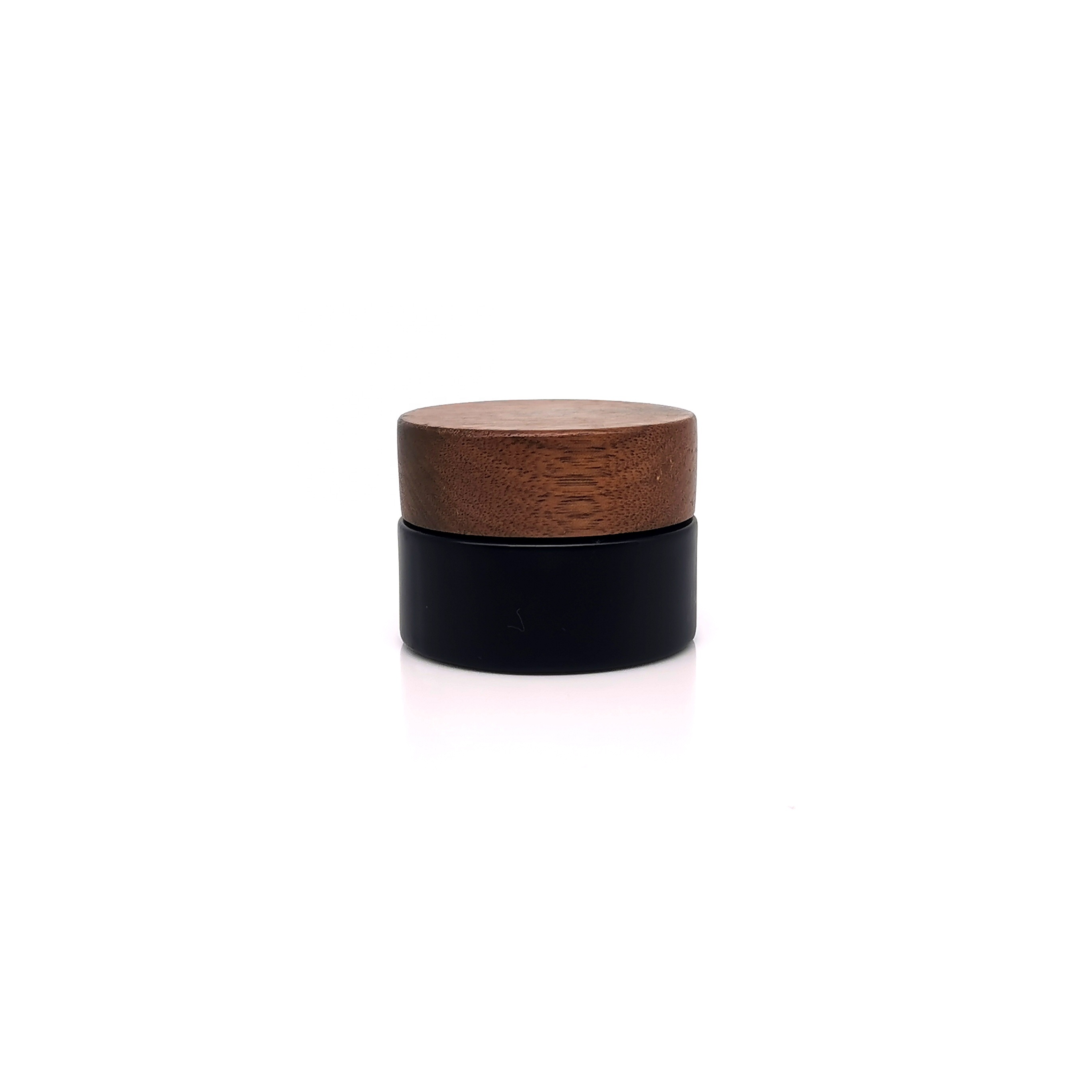 2020 Natural Eco-friendly 30g Wooden Cosmetic Jar Frosted Black Glass Jar with Wood Lid