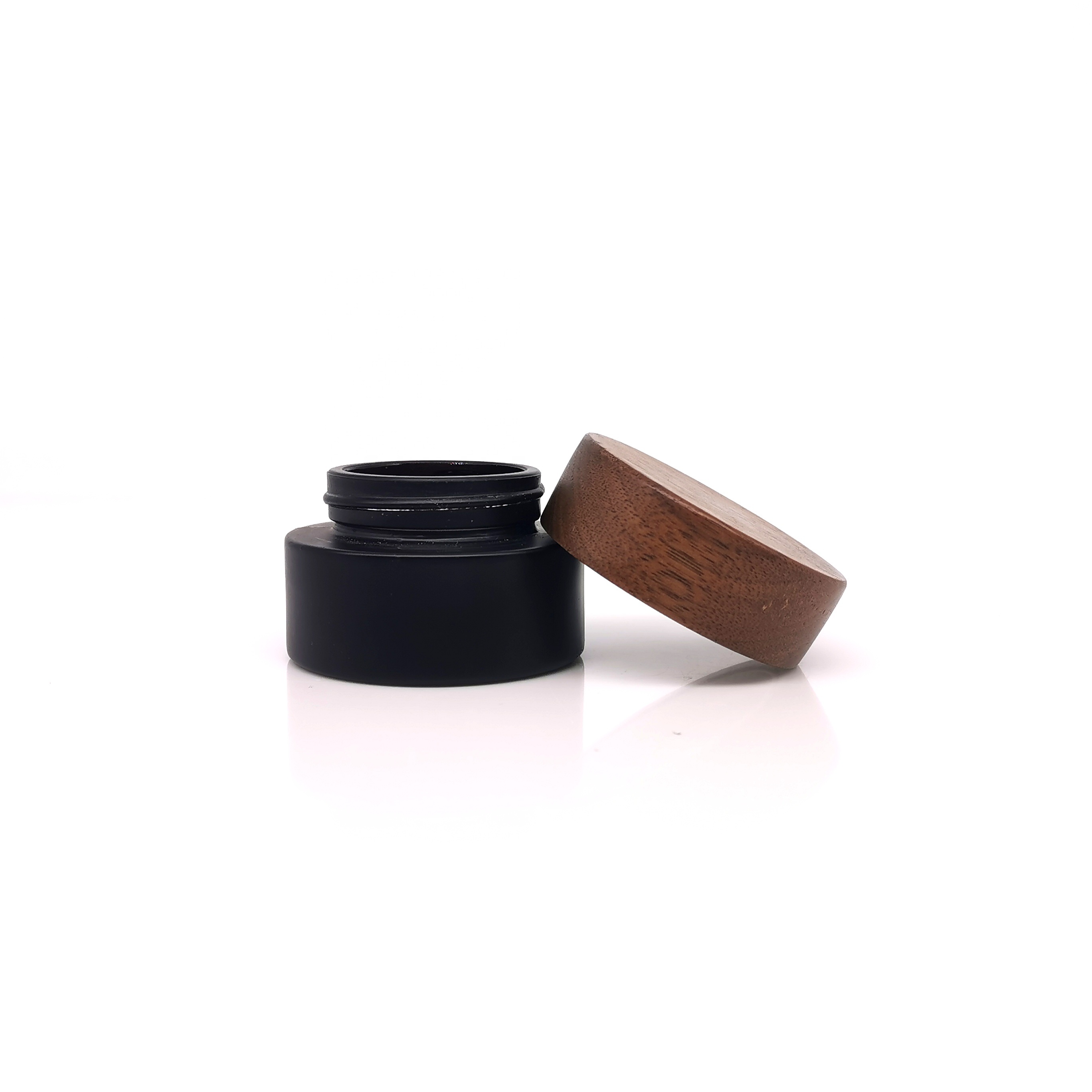 2020 Natural Eco-friendly 30g Wooden Cosmetic Jar Frosted Black Glass Jar with Wood Lid