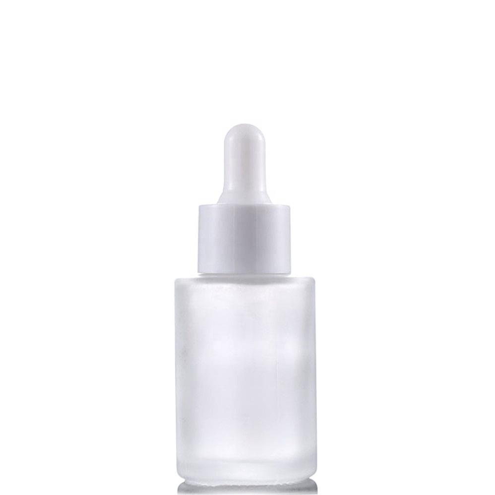 2020 New 30ml Empty Frosted Clear Glass Luxury Flat Shoulder Essential Oil Bottle Serum Dropper Bottle