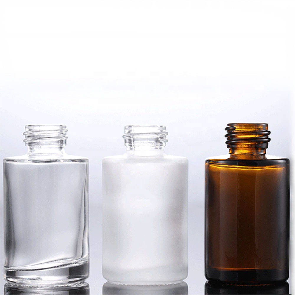 2020 New 30ml Empty Frosted Clear Glass Luxury Flat Shoulder Essential Oil Bottle Serum Dropper Bottle