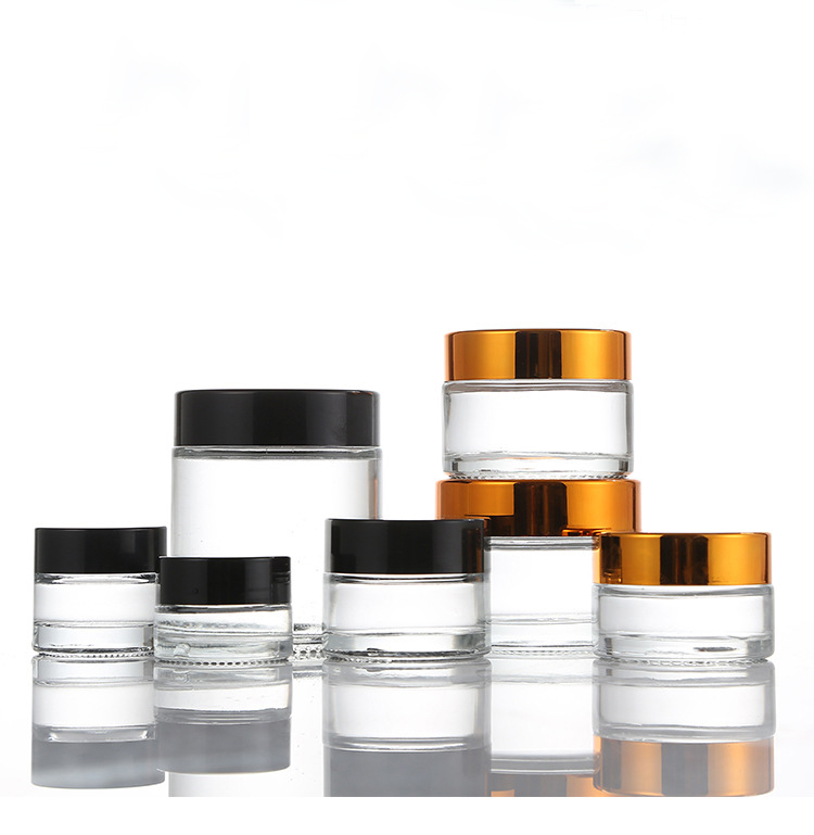 2020 New 5ml 10ml 15ml 20ml 30ml 50ml Customized Aluminium Round Lid Amber Brown Blue Green Cream Bottle Glass Jar