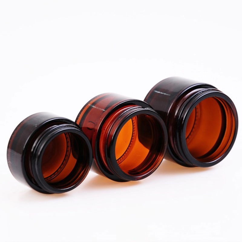 2020 New 5ml 10ml 15ml 20ml 30ml 50ml Customized Aluminium Round Lid Amber Brown Blue Green Cream Bottle Glass Jar