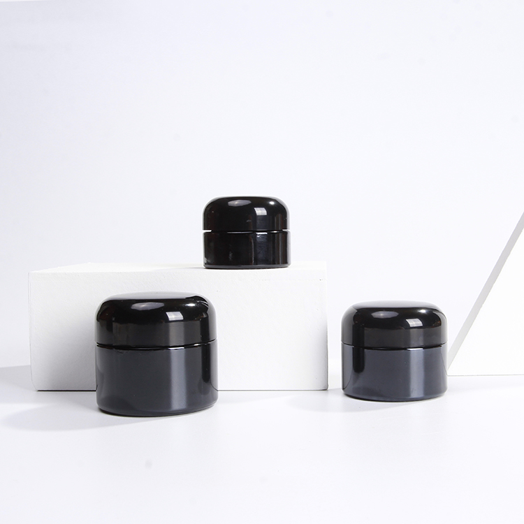 2020 New Design Black Paint Glass Cream Jar with Round Corner Lid