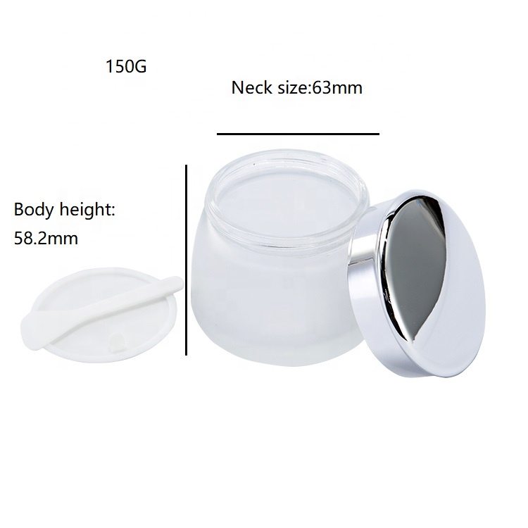 2020 New Design Empty Glass Cream Jar With Shiny Silver Lid 150ml Luxury Frosted Glass Cosmetic Jar